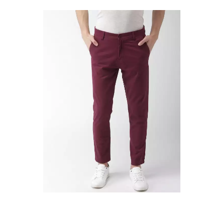 Maroon Stretchable Cotton Chinos For Men